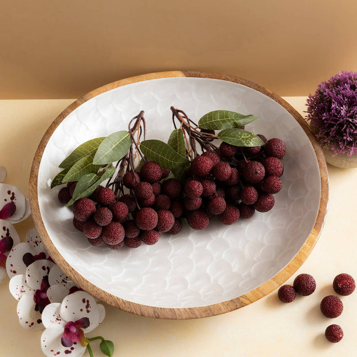 Mang Wood Bowl With White Pearl Enamel: Natural / WOOD