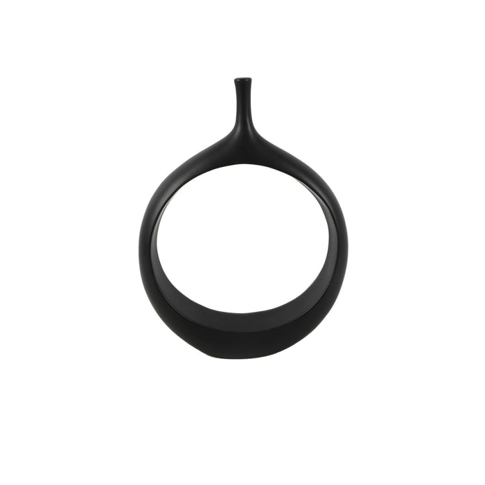 Matte Black Sculptural Round Vase Modern Home Décor Accent