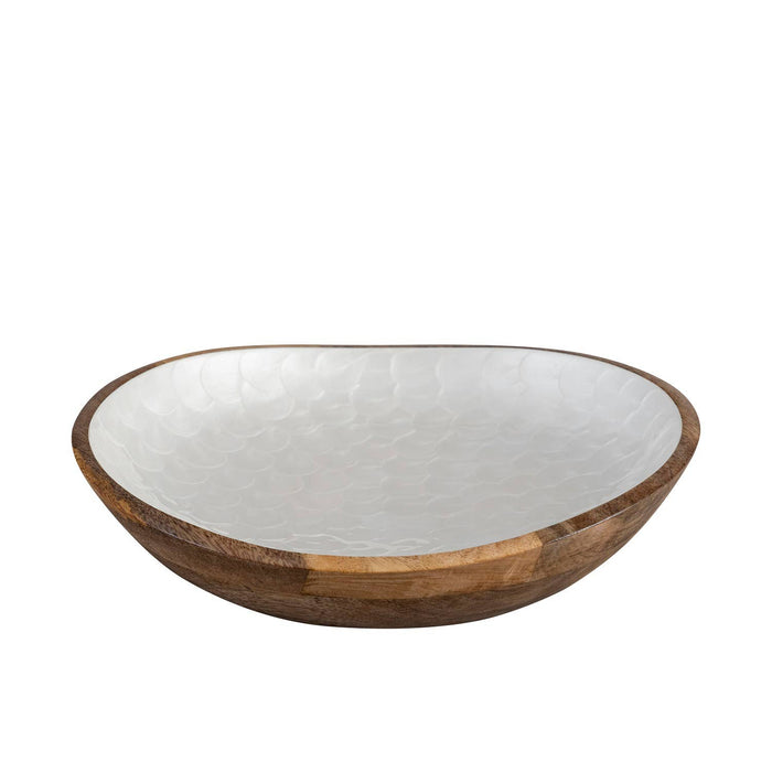Mang Wood Bowl With White Pearl Enamel: Natural / WOOD