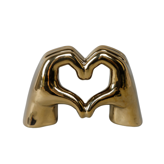 Metallic Heart Hands Figurine: Gold
