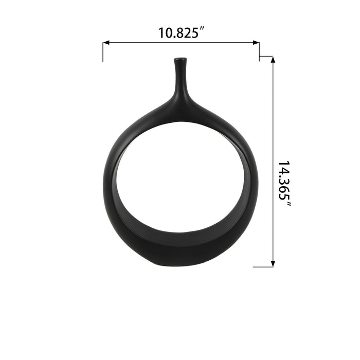 Matte Black Sculptural Round Vase Modern Home Décor Accent