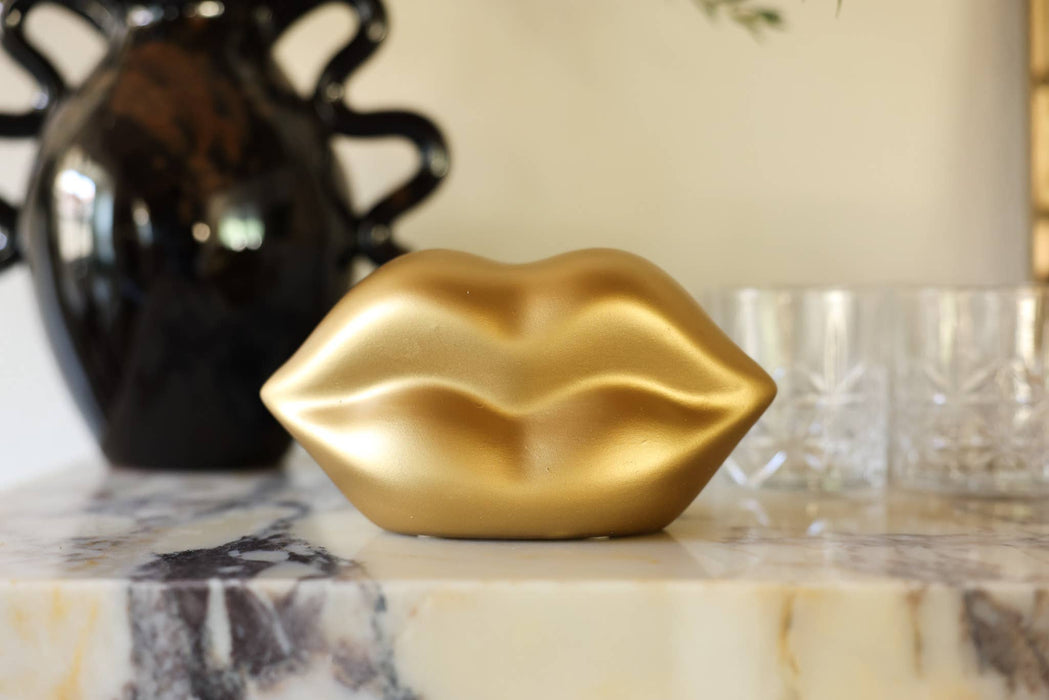 Gold Lips Ceramic Sculpture