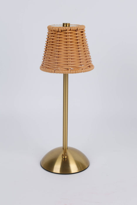 Rechargeable Rattan LED Lamp – Gold Base