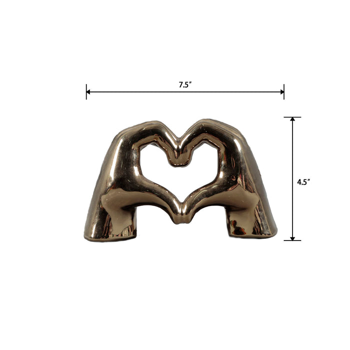 Metallic Heart Hands Figurine: Gold