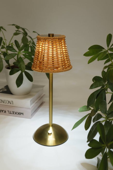 Rechargeable Rattan LED Lamp – Gold Base