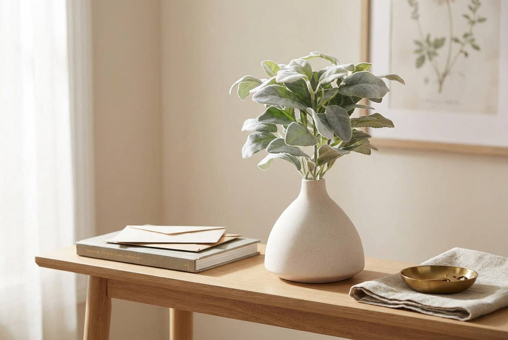 Matte Ceramic Vase -Faux Sage Arrangement