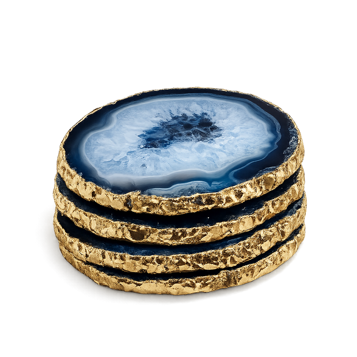 Blue Agate Slice Coasters - Set of 4