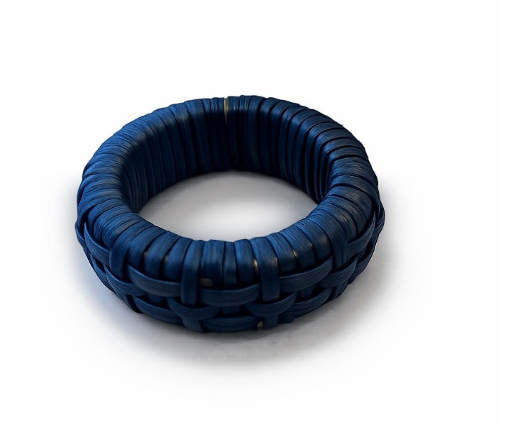 Rattan Navy Napkin Rings - Set of 4