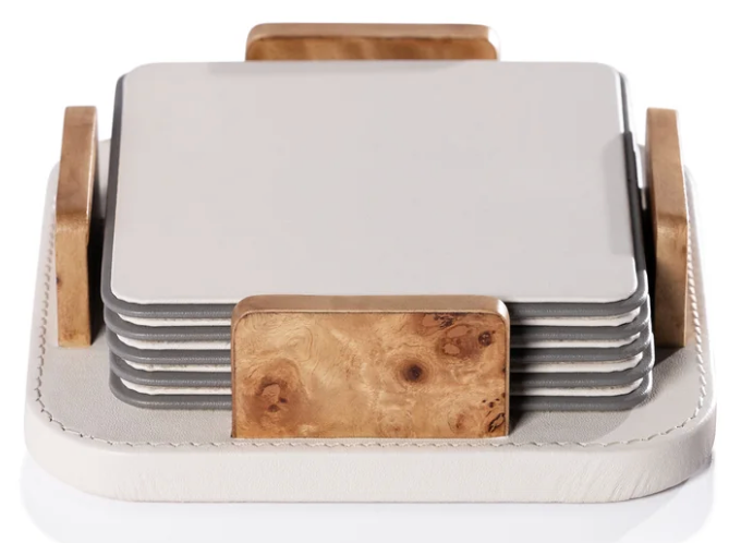 Sotto Leather Coaster Set - Ivory