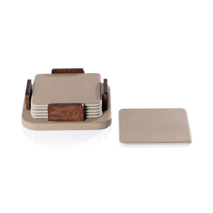 Cappuccino Leather Burl Veneer Coasters