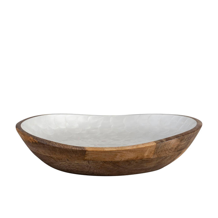 Mang Wood Bowl With White Pearl Enamel: Natural / WOOD