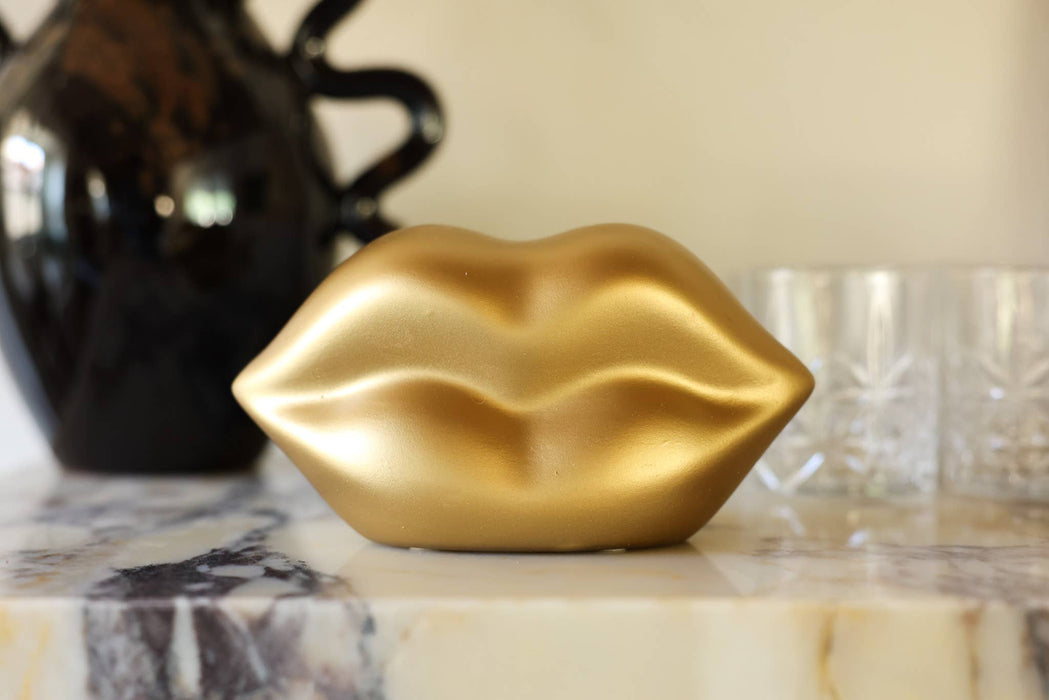 Gold Lips Ceramic Sculpture