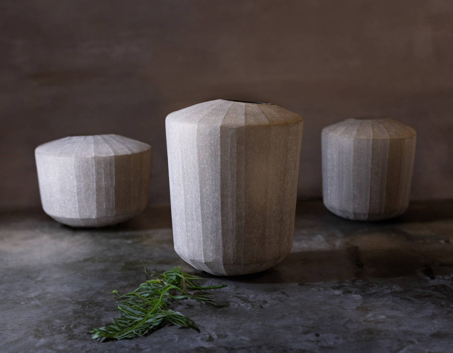 Standard Smoke Vase Vertical Flat Cut Stone Finish Dia 7.75": Smoke / GLASS