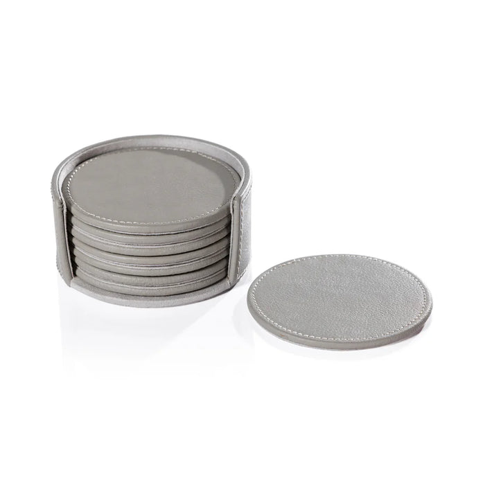 Grey Leather Coaster Set