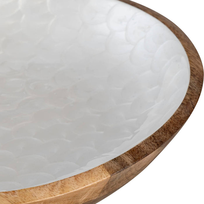 Mang Wood Bowl With White Pearl Enamel: Natural / WOOD