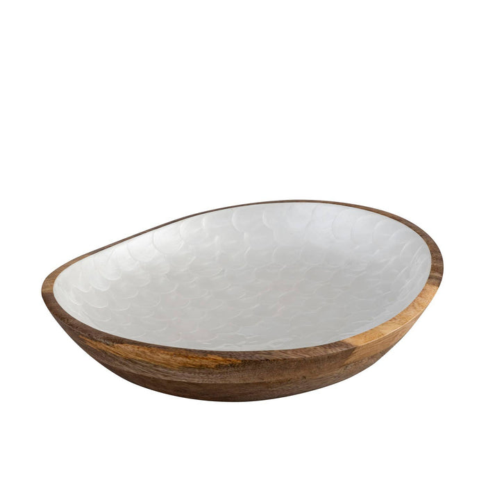 Mang Wood Bowl With White Pearl Enamel: Natural / WOOD